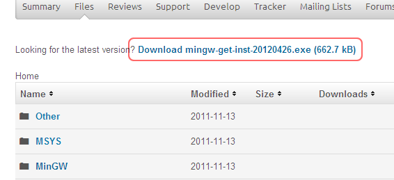 MinGWダウンロード